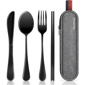 Travel Utensils with Case Portable Silverware Set for Work Stainless Steel